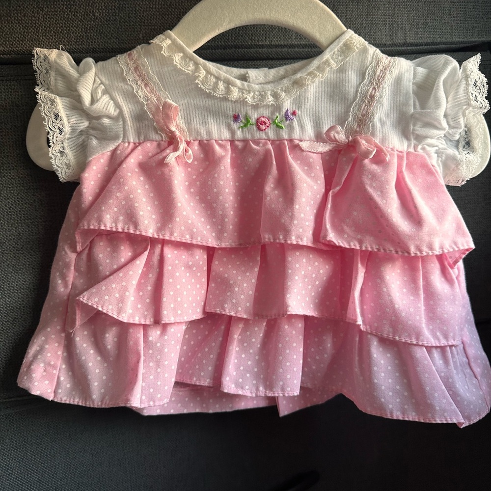 Vintage Pink and White Ruffled Baby Dress